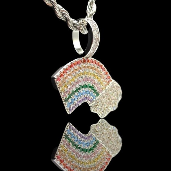 20" x 3mm Rope Chain - 14K White Gold Finish Rainbow Cloud. - Picture 8 of 10